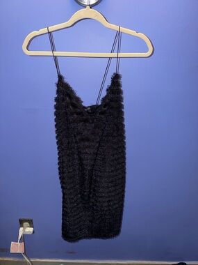 PrettyLittleThing Black Fuzzy Spaghetti Strap Mini Dress